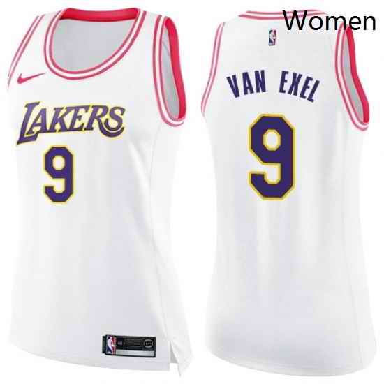 Womens Nike Los Angeles Lakers 9 Nick Van Exel Swingman WhitePink Fashion NBA Jersey